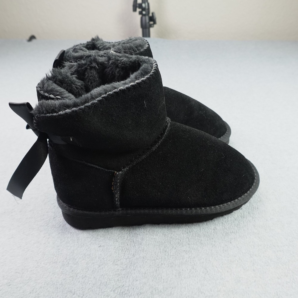 UGG Boots Womens 39 Black Gita Satin Bow Suede Sheepskin Ankle Winter